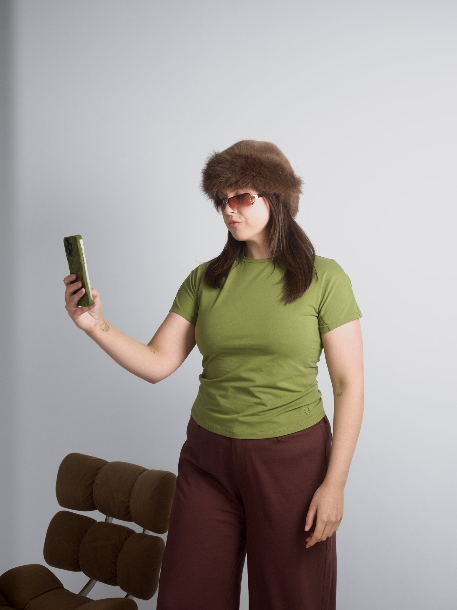 Mock Neck Tee — Moss Green
