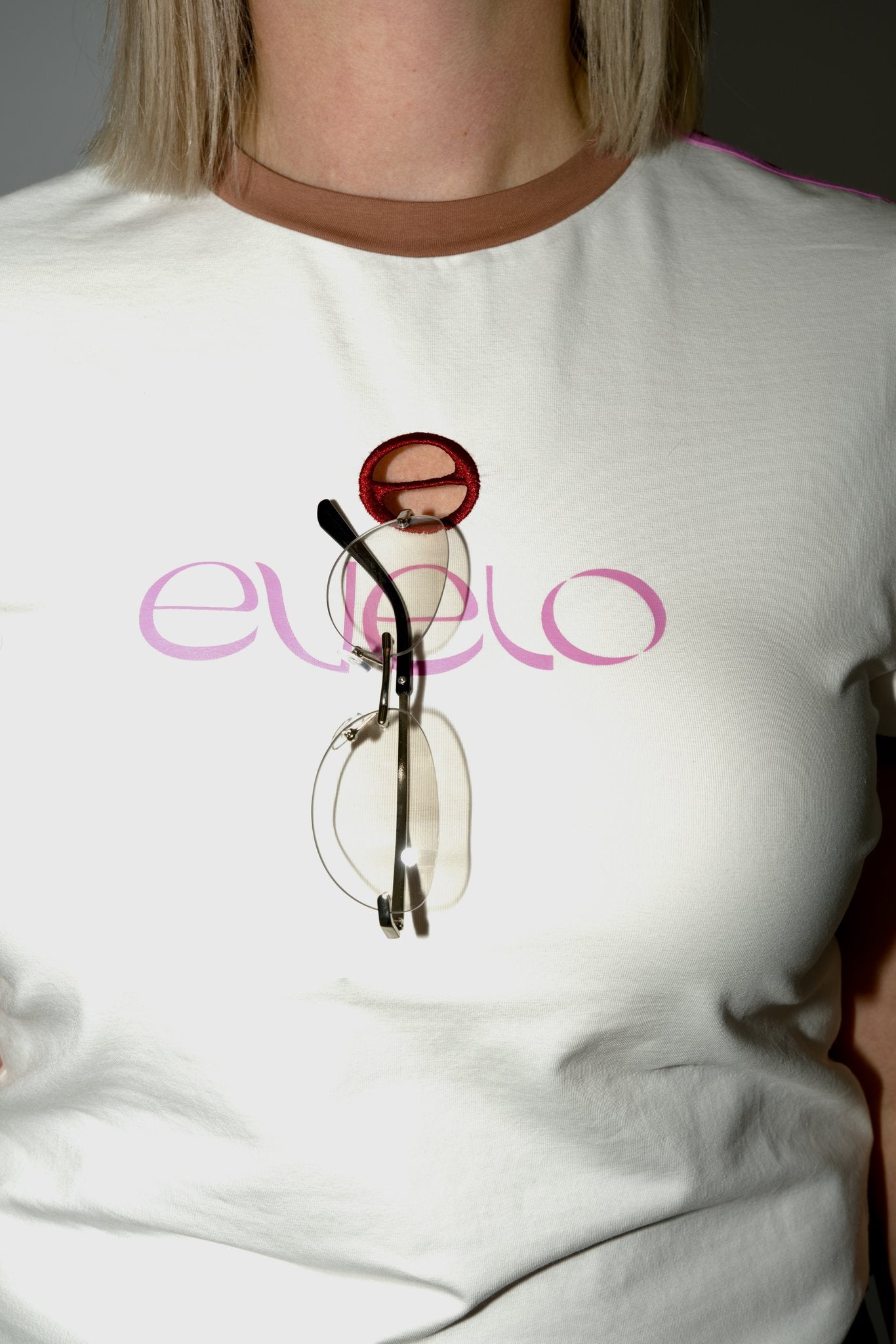 Tee with Logo Cut-Out — White