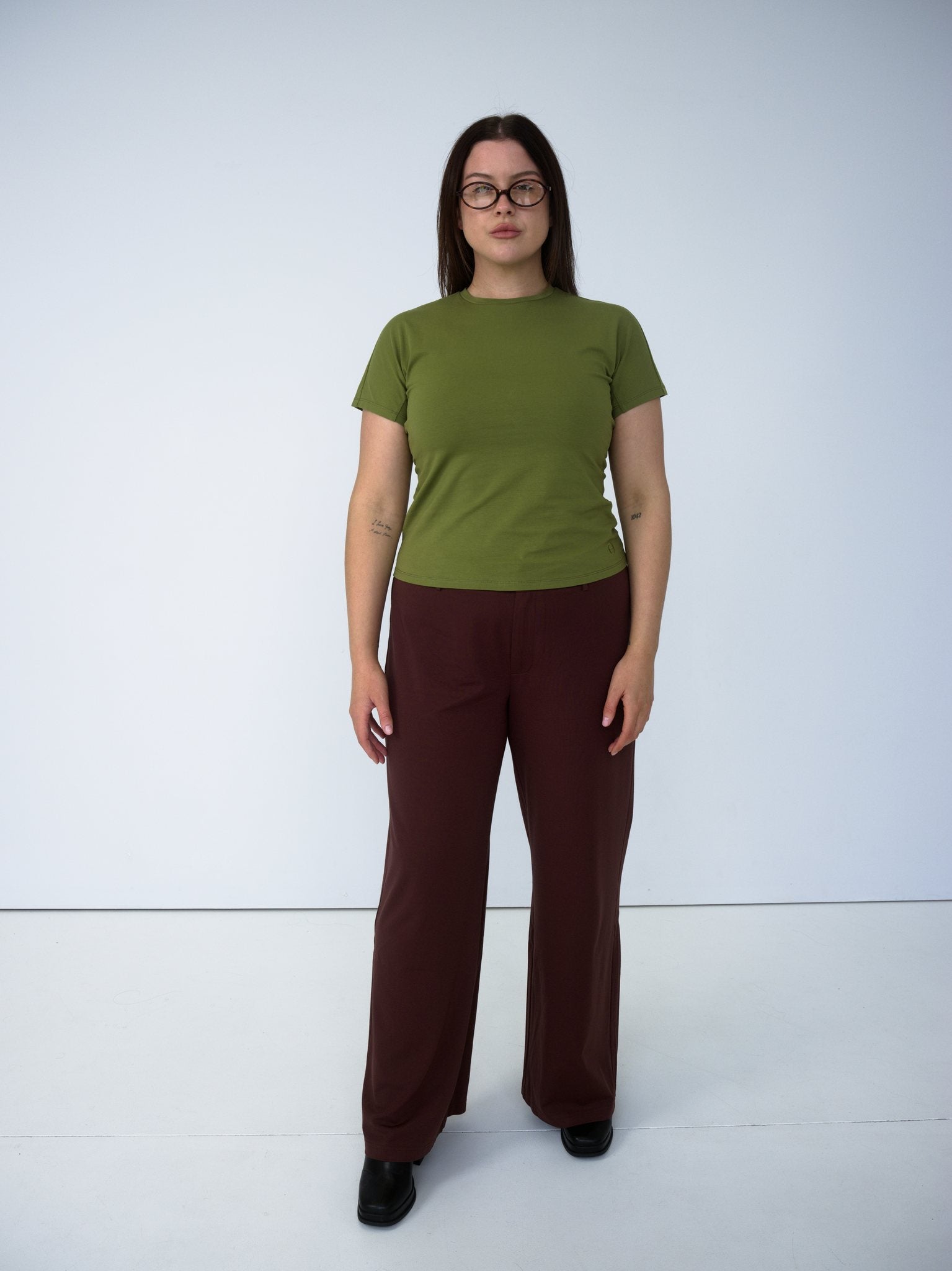 Mock Neck Tee — Moss Green