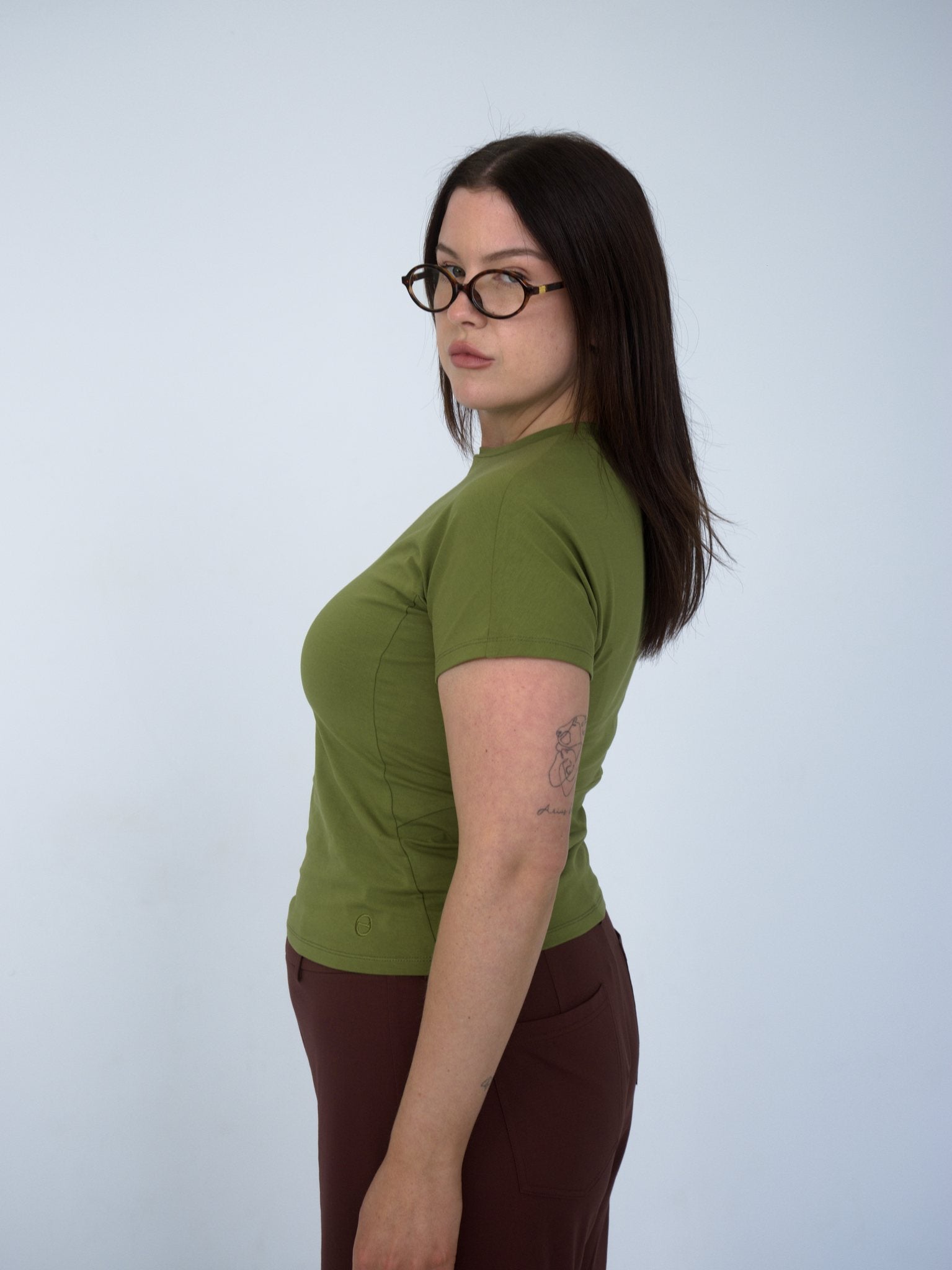 Mock Neck Tee — Moss Green