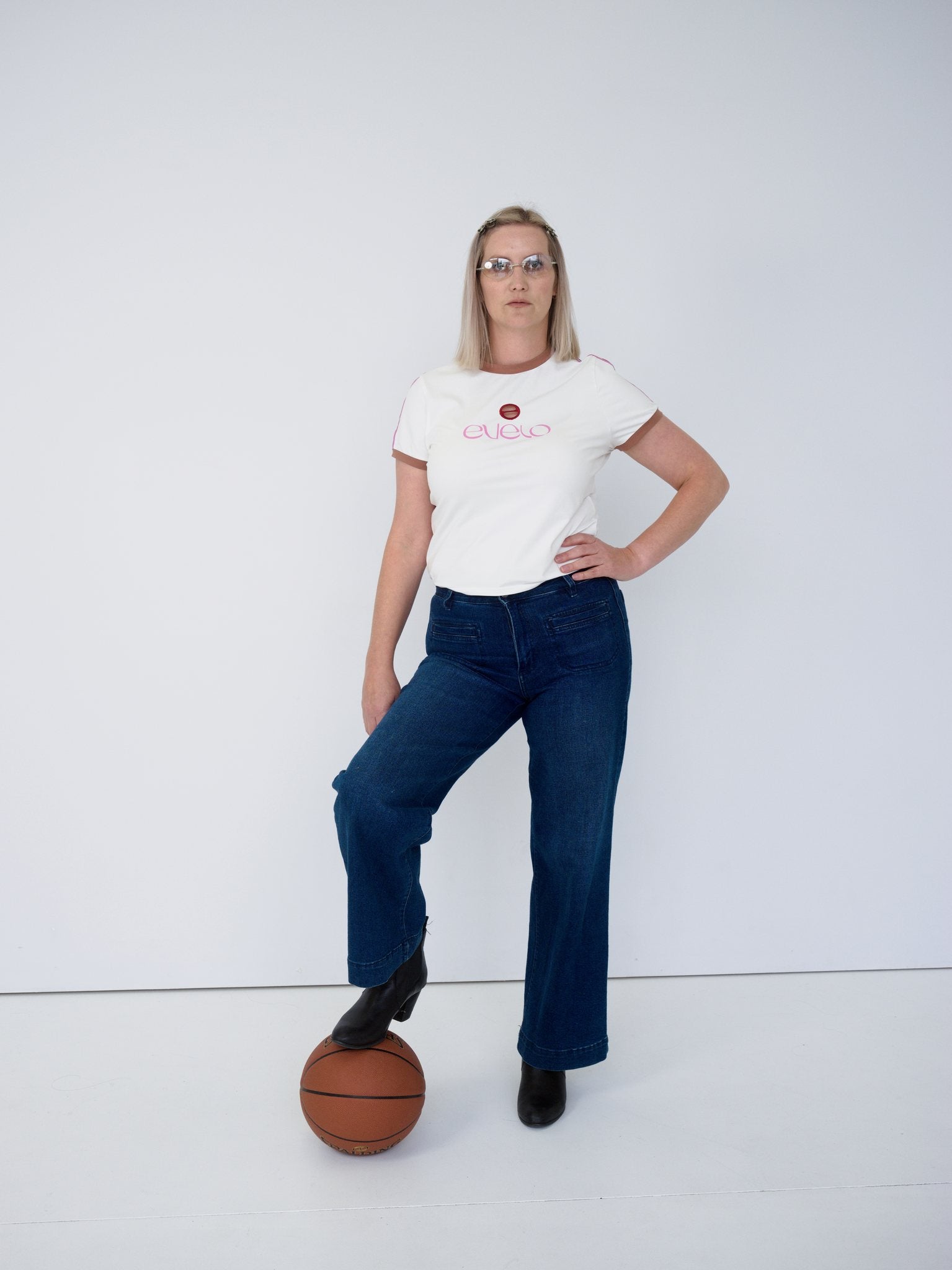 Tee with Logo Cut-Out — White