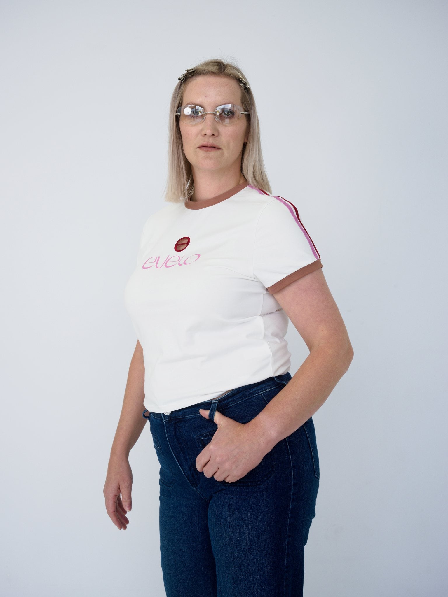 Tee with Logo Cut-Out — White