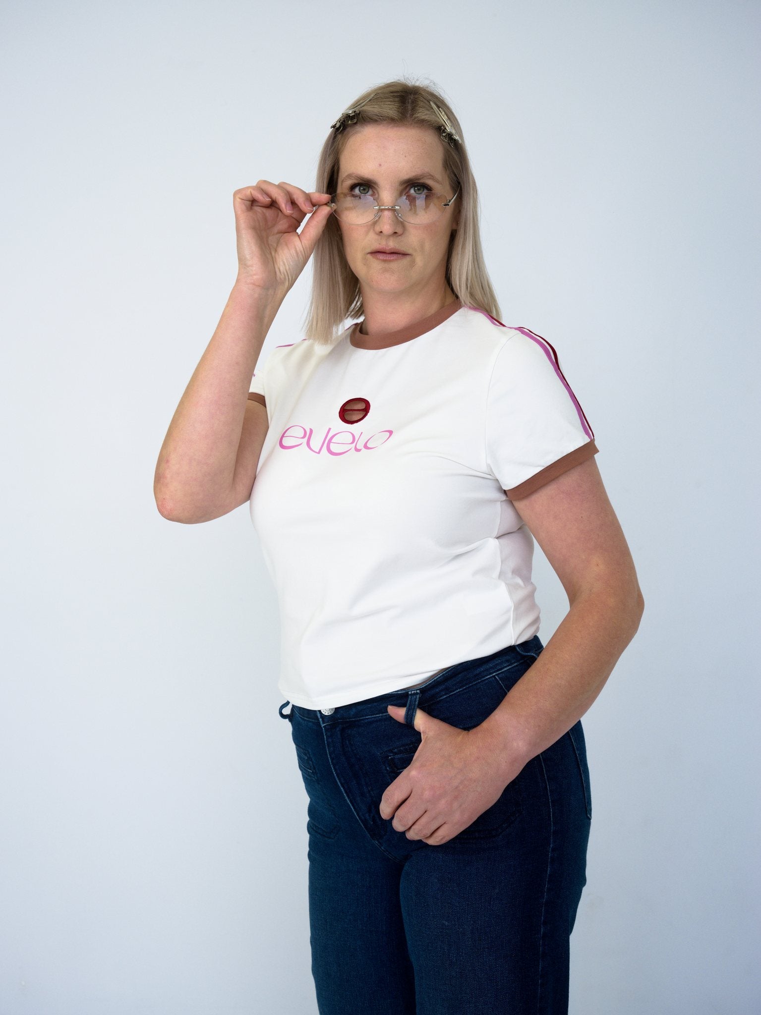 Tee with Logo Cut-Out — White