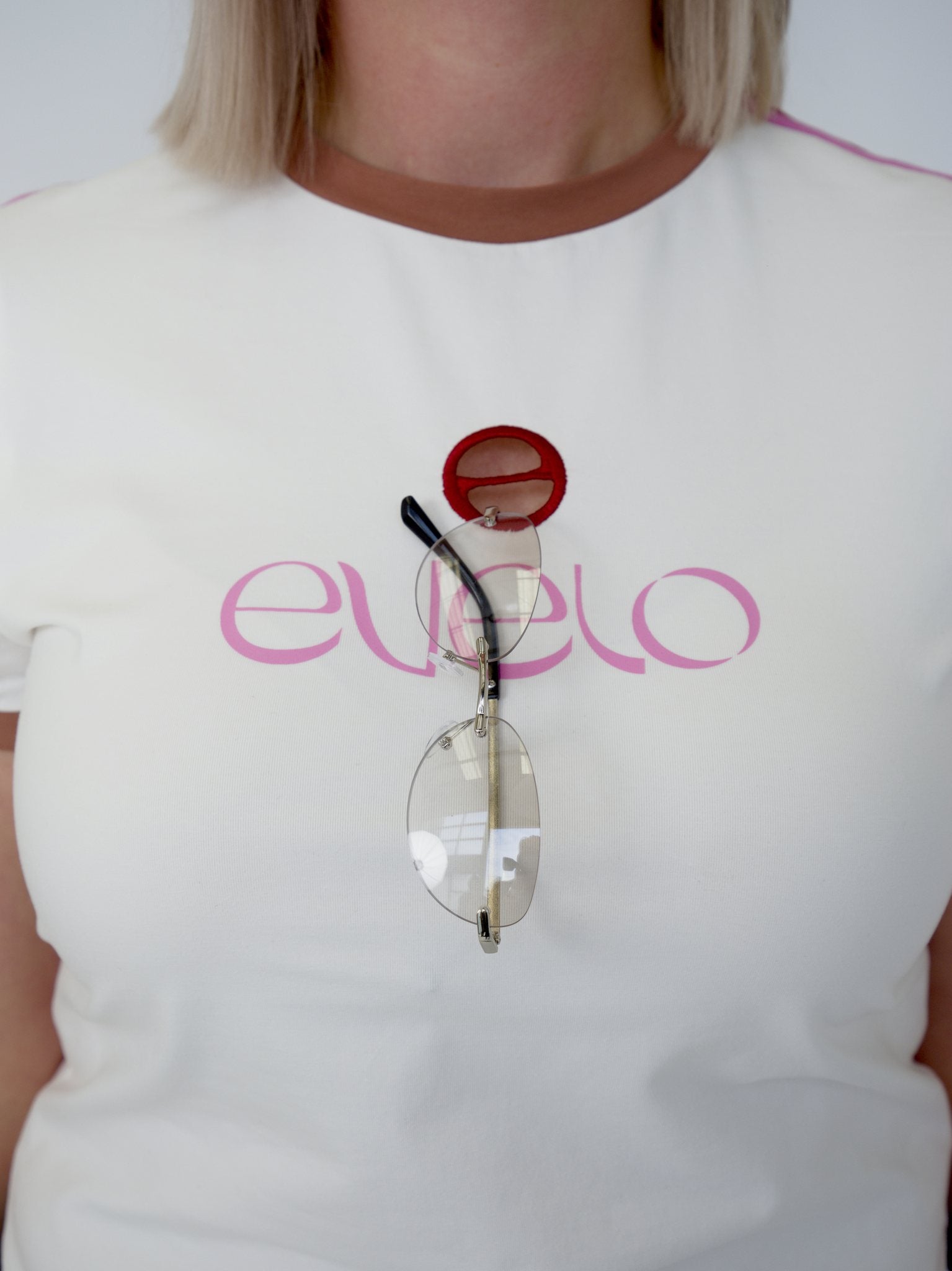 Tee with Logo Cut-Out — White